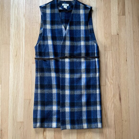 Plaid Wool Long Duster Vest - Picture 3 of 11
